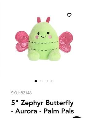 Palm Pals Zephyr Butterfly Plush - Light Green with Pink Wings